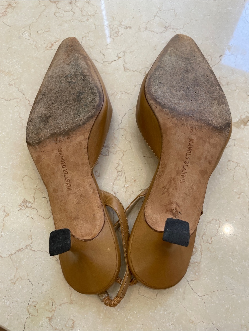 Manolo Blahnik Camel Slingback Kitten Heels - Picture 5 of 5